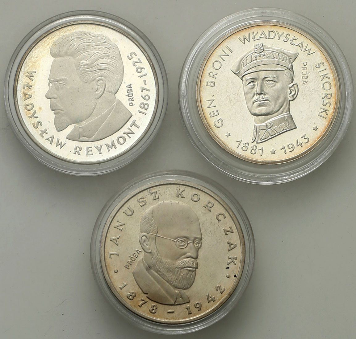 PRL. PRÓBA Srebro 100 złotych 1977-1981, zestaw 3 monet
